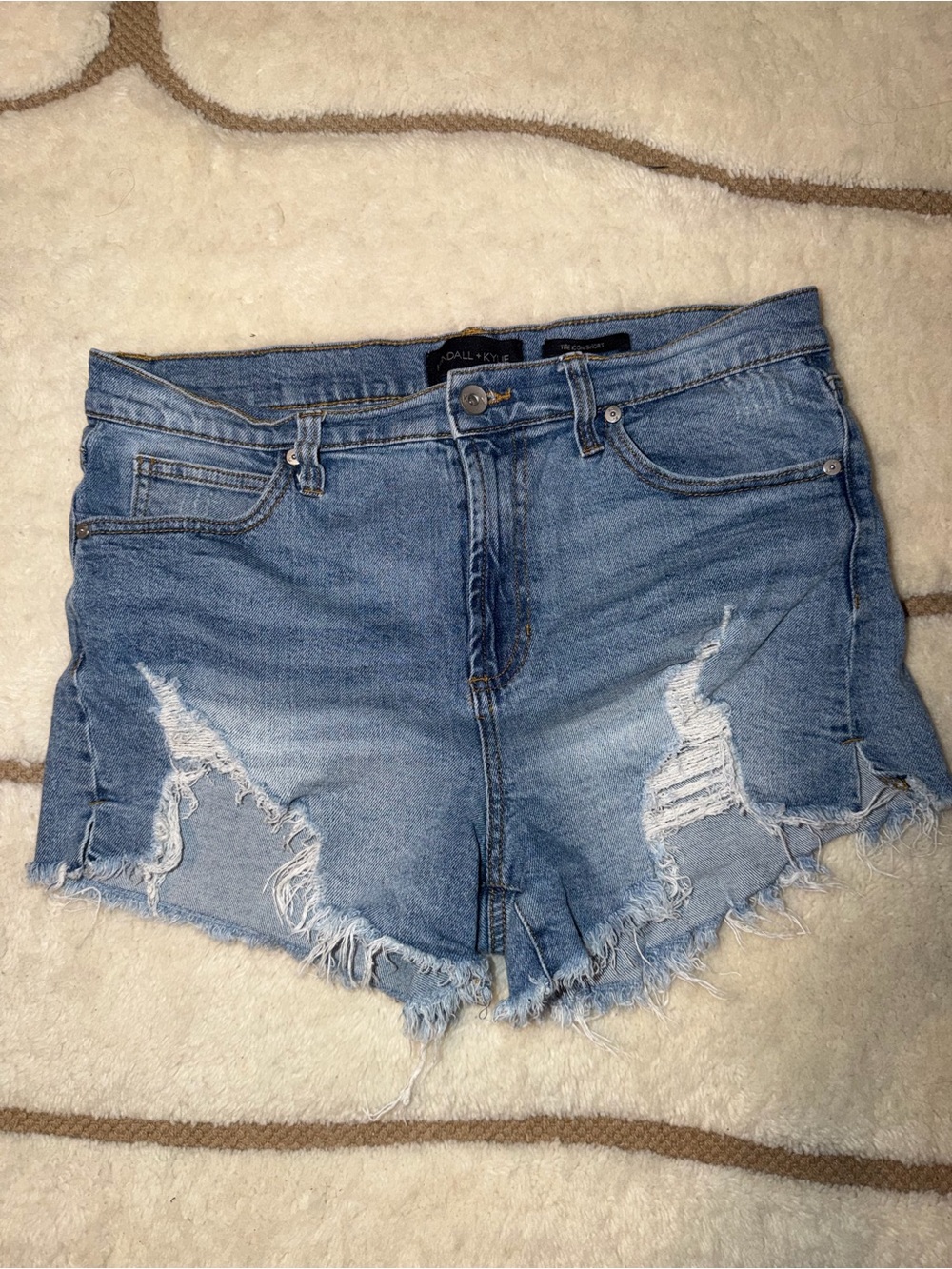 Kendall + Kylie Women’s 11/30 Distressed High Rise Denim Cutoff Shorts